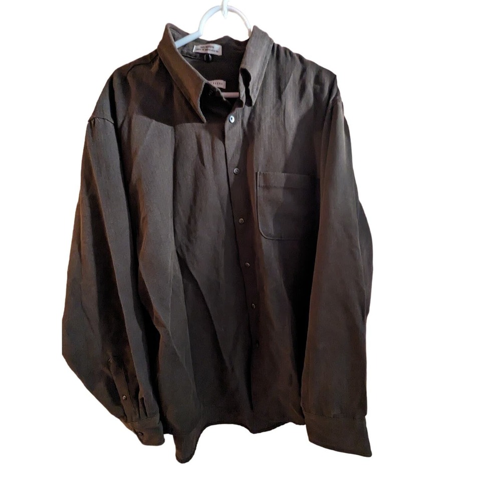 Geoffrey Beene Button Down Shirt Mens XL 17-17.5 Brown Houndstooth Long Sleeve